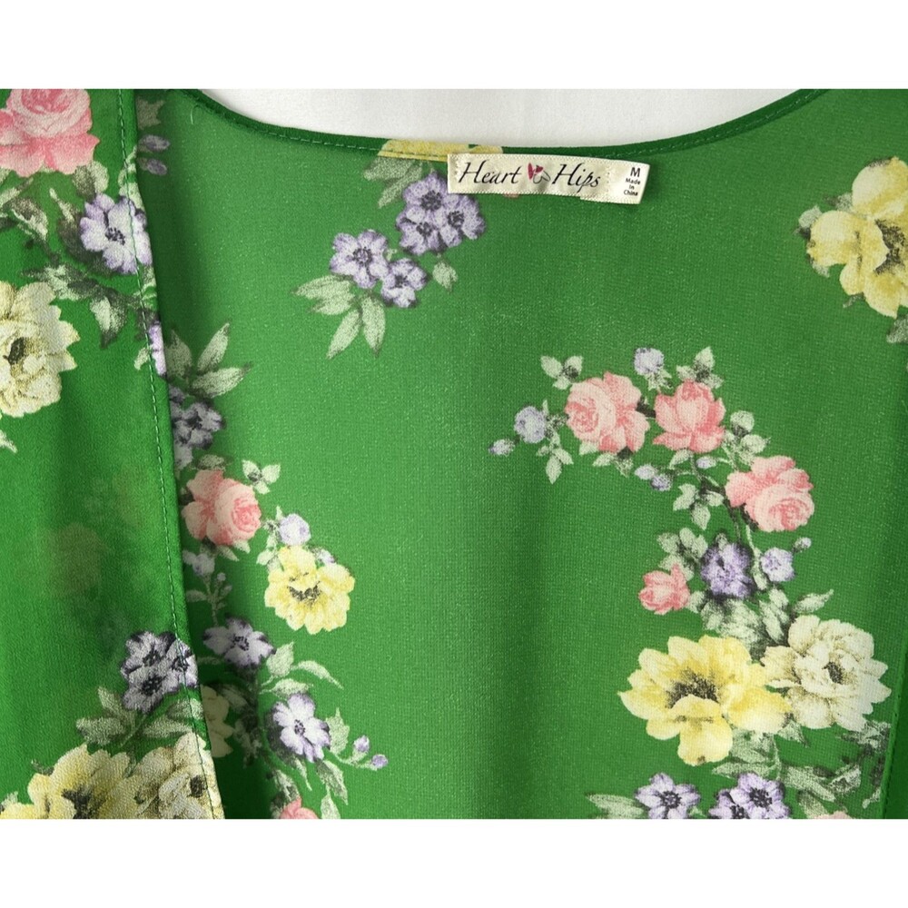 Floral Kimono Style by Heart & Hips Size Medium Boho Green With Flowers - Picture 2 of 5